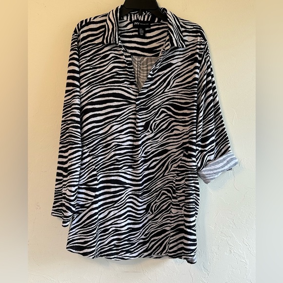 Jones New York Zebra Print Beachy Linen Oversized Cover Up Blouse Top Sz 2X - Picture 1 of 14